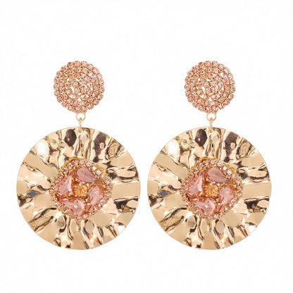 Light Pink Crystal and Cubic Zirconia 18K Gold-Plated Round Drop Earrings, gold drop earrings for women, side view