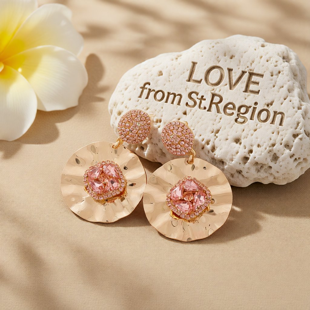 Pink Crystal and Cubic Zirconia 18K Gold-Plated Drop Earrings, gold drop earrings for women, lifestyle look