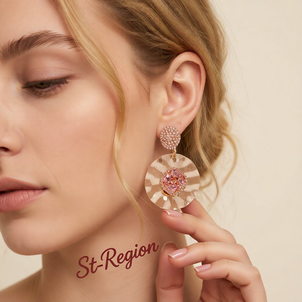 Pink Crystal and Cubic Zirconia 18K Gold-Plated Drop Earrings, gold drop earrings for women, styled look