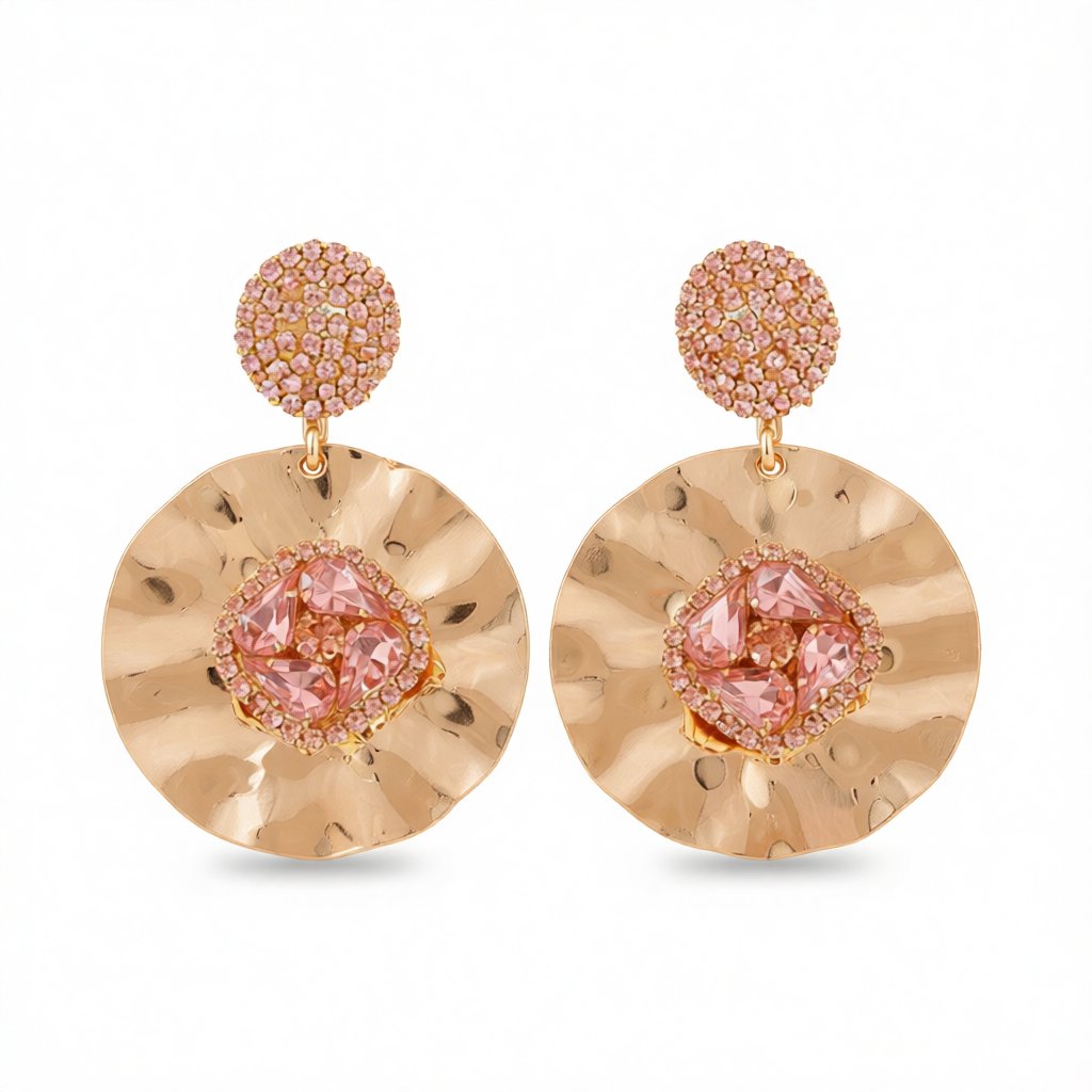 Pink Crystal and Cubic Zirconia 18K Gold-Plated Drop Earrings, gold drop earrings for women, elegant gift for her, side view