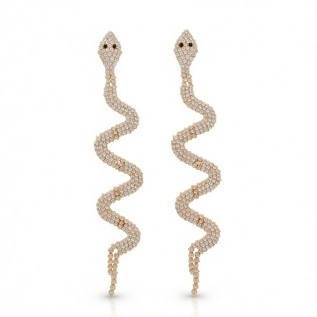 Cubic Zirconia and 18K Gold-Plated Snake Drop Earrings, gold drop earrings for women, elegant gift for her, side view
