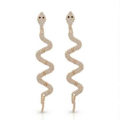 Cubic Zirconia and 18K Gold-Plated Snake Drop Earrings, gold drop earrings for women, elegant gift for her, side view