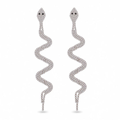 Cubic Zirconia and Silver-Plated Snake Drop Earrings, silver drop earrings for women, vintage-inspired design, side view