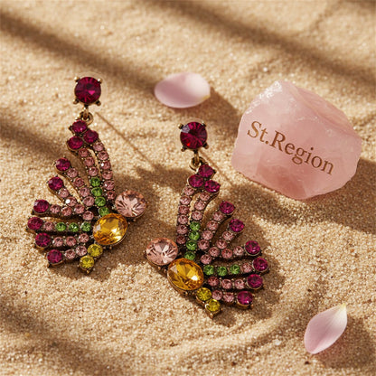 Cubic Zirconia and Orange Crystal 18K Gold-Plated Butterfly Drop Earrings, gold drop earrings for women, detail close-up