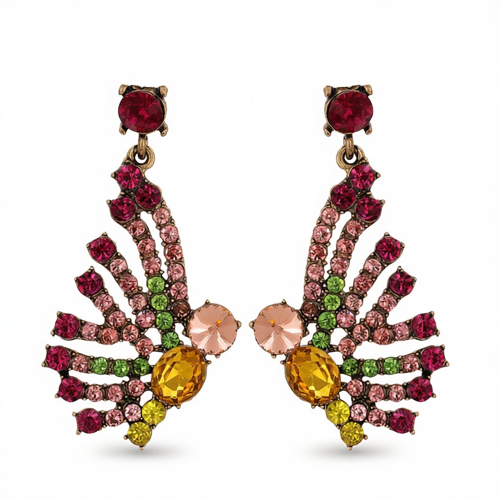 Cubic Zirconia and Orange Crystal 18K Gold-Plated Butterfly Drop Earrings, gold drop earrings for women, side view
