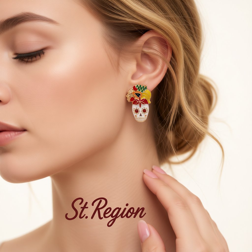 Cubic Zirconia and Enamel 18K Gold-Plated Masks Stud Earrings, gold stud earrings for women, styled look