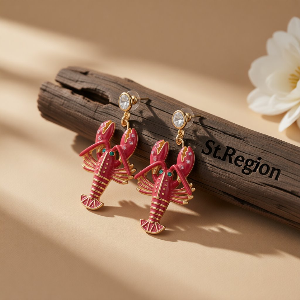 Cubic Zirconia and Enamel 18K Gold-Plated Lobster Drop Earrings, gold drop earrings for women, front view