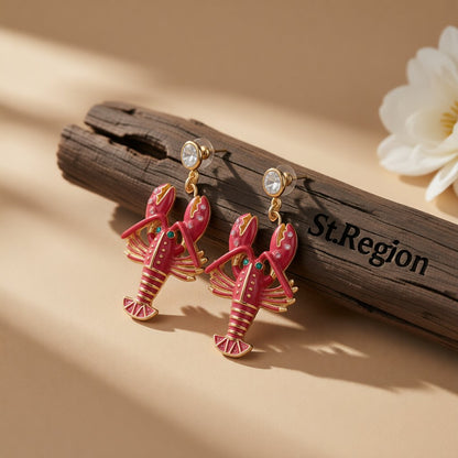 Cubic Zirconia and Enamel 18K Gold-Plated Lobster Drop Earrings, gold drop earrings for women, front view