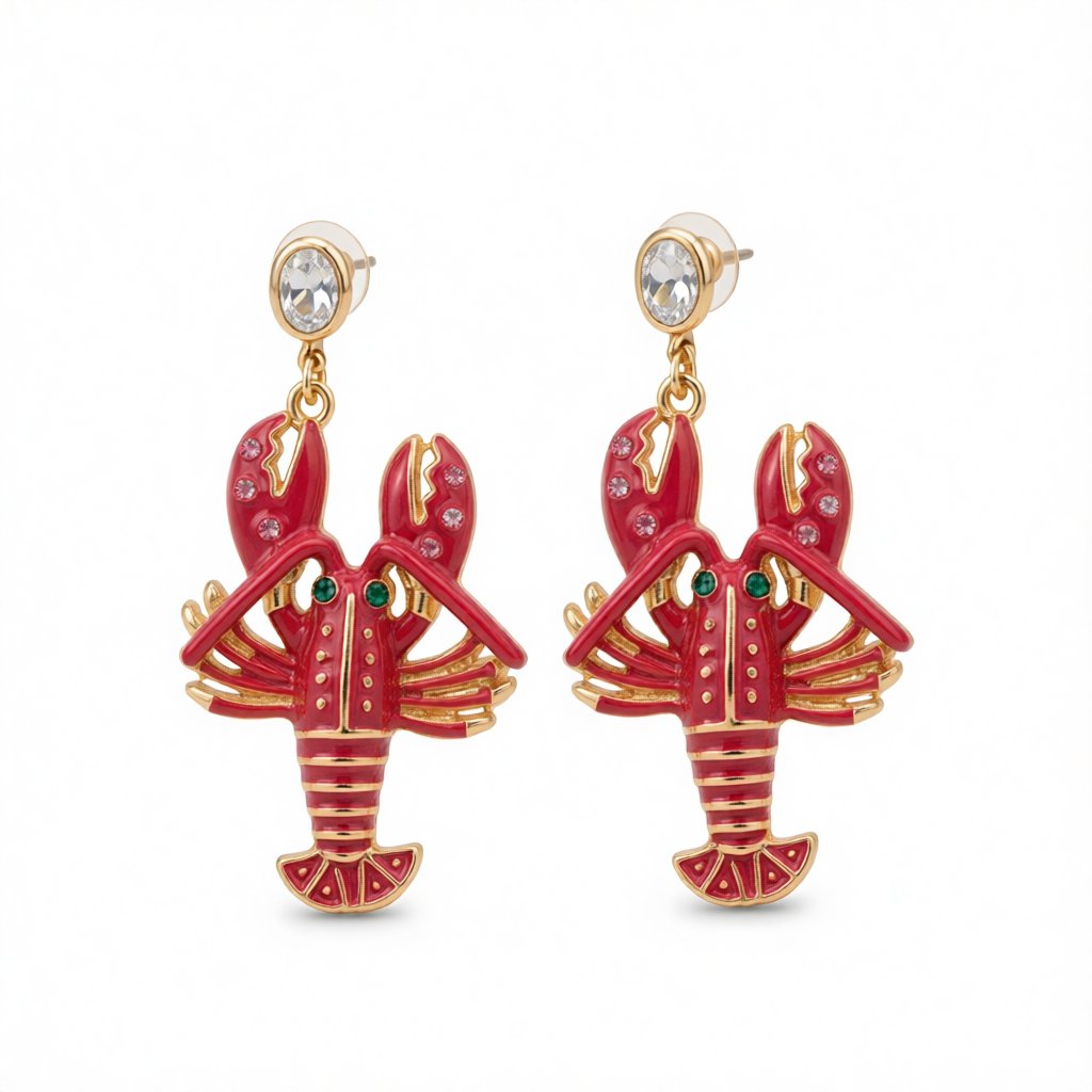 Cubic Zirconia and Enamel 18K Gold-Plated Lobster Drop Earrings, gold drop earrings for women, side view