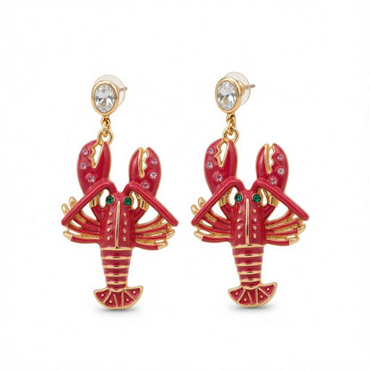 Cubic Zirconia and Enamel 18K Gold-Plated Lobster Drop Earrings, gold drop earrings for women, side view