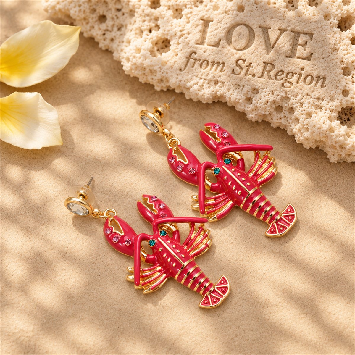 Cubic Zirconia and Enamel 18K Gold-Plated Lobster Drop Earrings, gold drop earrings for women, lifestyle look