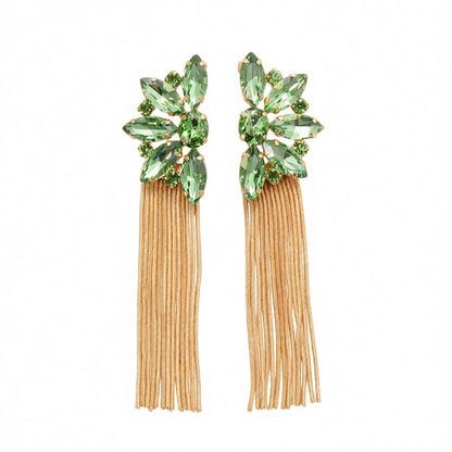 Green Crystal and 18K Gold-Plated Botany Tassel Drop Earrings, gold drop earrings for women, side view