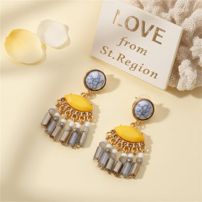 Turquoise and Gray Cubic Zirconia Tassel Drop Earrings, drop earrings for women, everyday style, lifestyle look