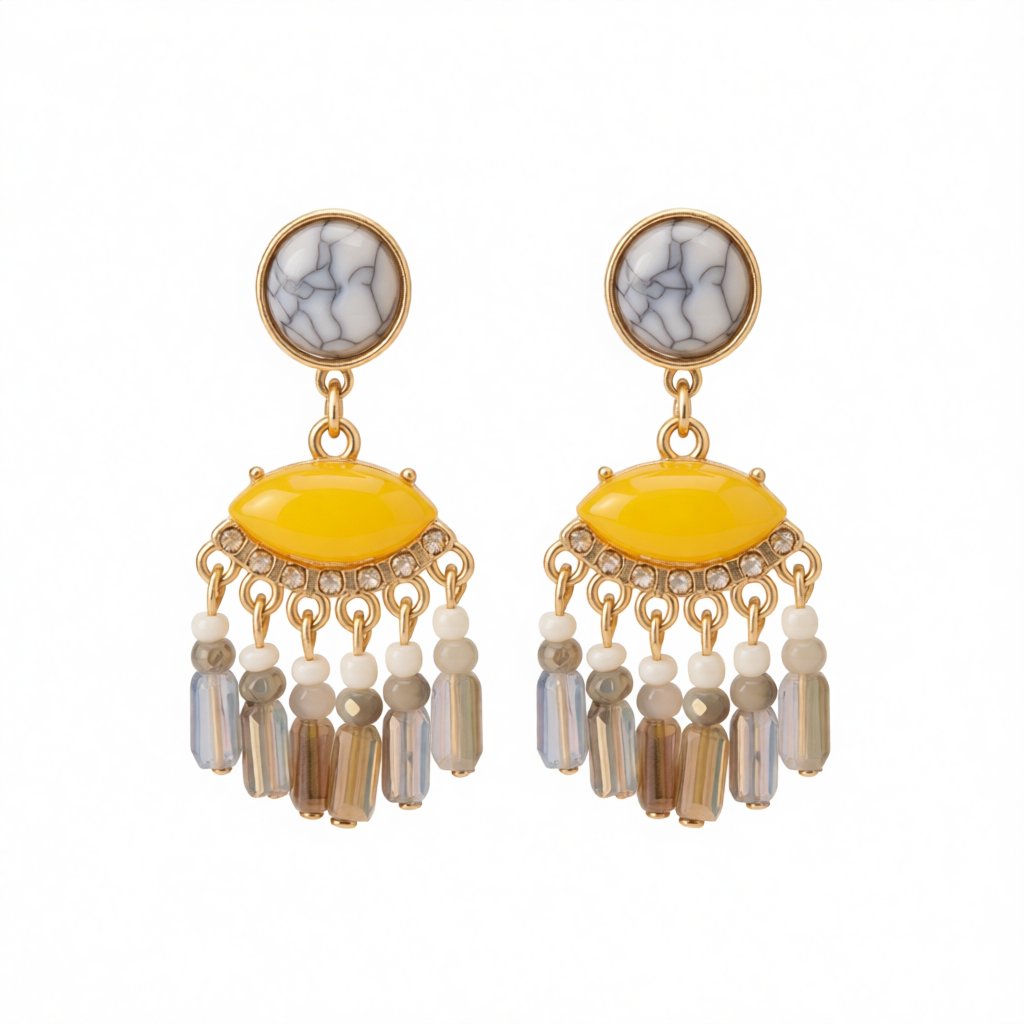 Turquoise and Gray Cubic Zirconia Tassel Drop Earrings, drop earrings for women, everyday style, side view