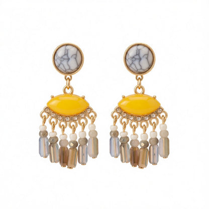 Turquoise and Gray Cubic Zirconia Tassel Drop Earrings, drop earrings for women, everyday style, side view