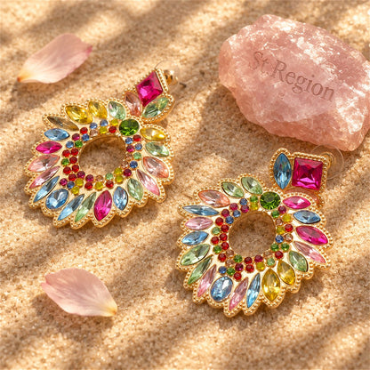 Multicolor Crystal and Cubic Zirconia Geometric Drop Earrings, drop earrings for women, elegant gift for her, detail close-up