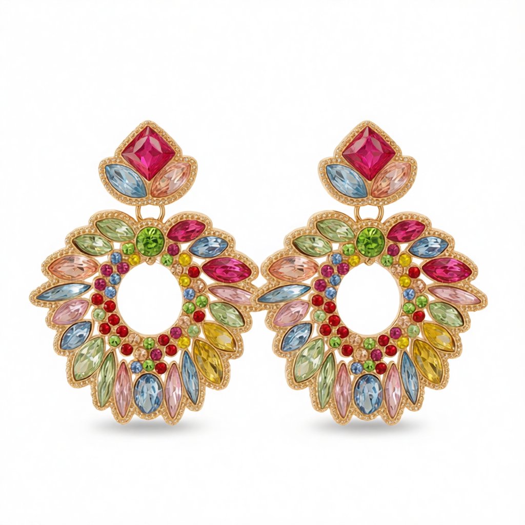 Multicolor Crystal and Cubic Zirconia Geometric Drop Earrings, drop earrings for women, elegant gift for her, side view