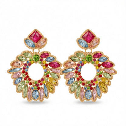 Multicolor Crystal and Cubic Zirconia Geometric Drop Earrings, drop earrings for women, elegant gift for her, side view