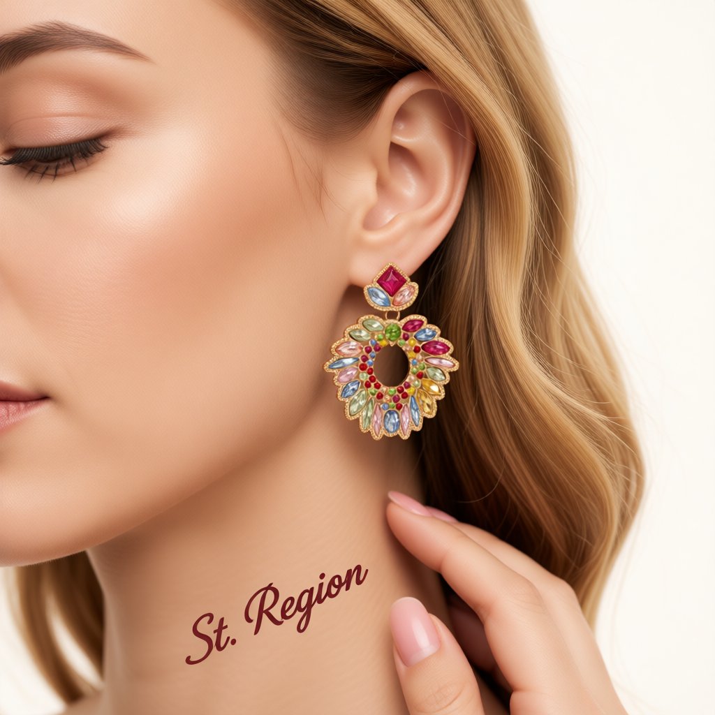 Multicolor Crystal and Cubic Zirconia Geometric Drop Earrings, drop earrings for women, elegant gift for her, styled look