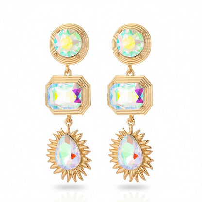 Crystal and 18K Gold-Plated Geometric Drop Earrings, gold drop earrings for women, vintage-inspired design, side view