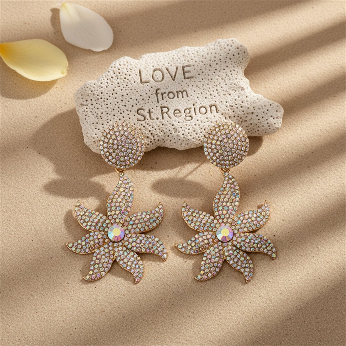 Cubic Zirconia and 18K Gold-Plated Round Flower Drop Earrings, gold drop earrings for women, lifestyle look