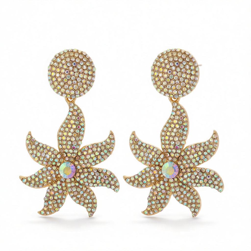 Cubic Zirconia and 18K Gold-Plated Round Flower Drop Earrings, gold drop earrings for women, side view