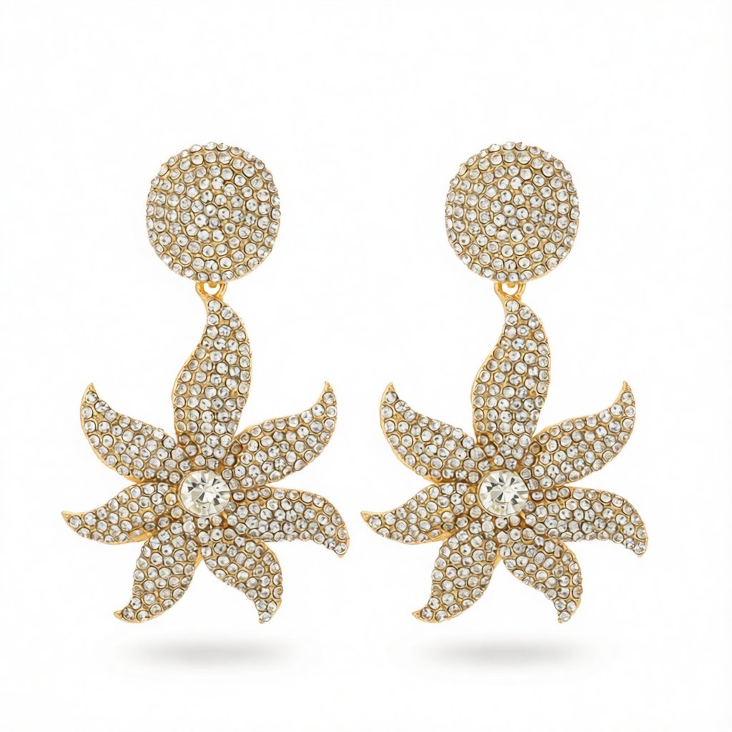 Cubic Zirconia 18K Gold-Plated Flower Drop Earrings, gold drop earrings for women, everyday style, side view