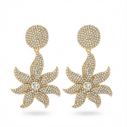 Cubic Zirconia 18K Gold-Plated Flower Drop Earrings, gold drop earrings for women, everyday style, side view