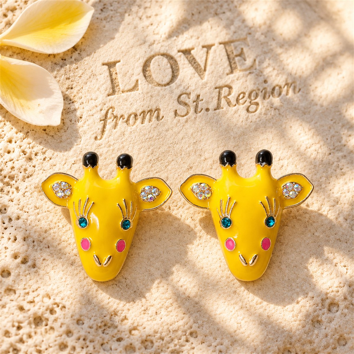 Yellow Enamel and Cubic Zirconia 18K Gold-Plated Giraffe Stud Earrings, gold stud earrings for women, lifestyle look