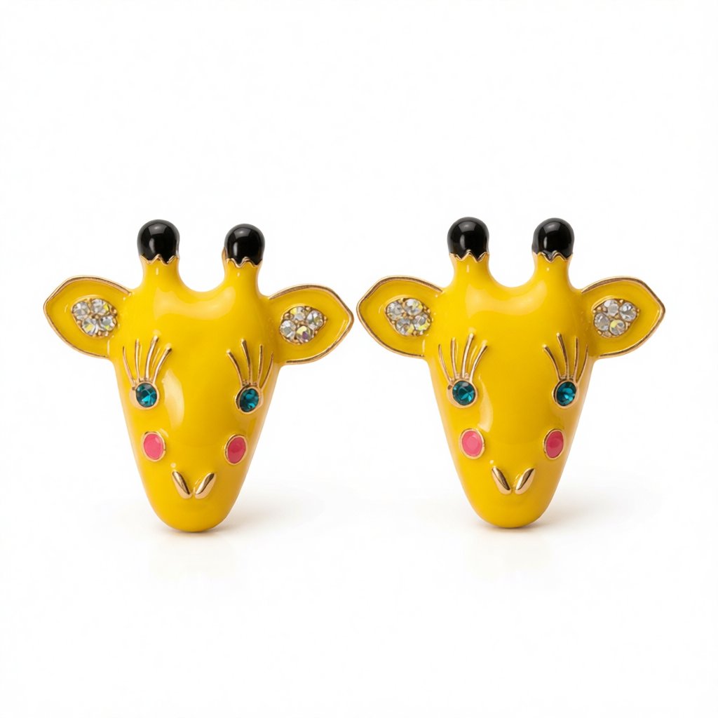 Yellow Enamel and Cubic Zirconia 18K Gold-Plated Giraffe Stud Earrings, gold stud earrings for women, side view