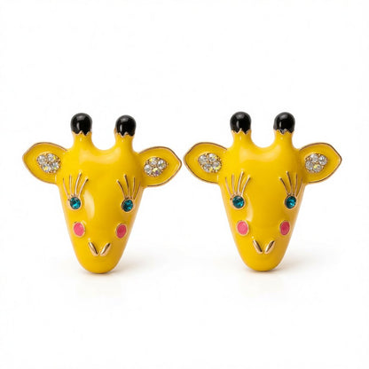 Yellow Enamel and Cubic Zirconia 18K Gold-Plated Giraffe Stud Earrings, gold stud earrings for women, side view