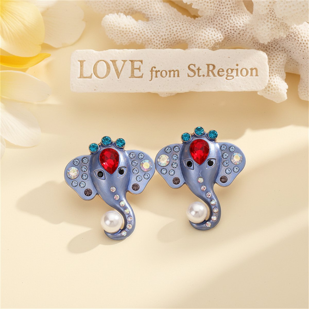Purple Enamel and Crystal Pearl 18K Gold-Plated Elephant Stud Earrings, gold stud earrings for women, lifestyle look