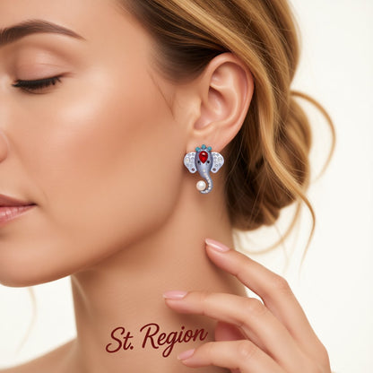 Purple Enamel and Crystal Pearl 18K Gold-Plated Elephant Stud Earrings, cubic zirconia stud earrings for women, styled look