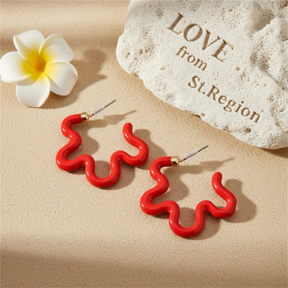 Red Enamel and 18K Gold-Plated Open Flower Stud Earrings, gold huggie earrings, everyday style, lifestyle look