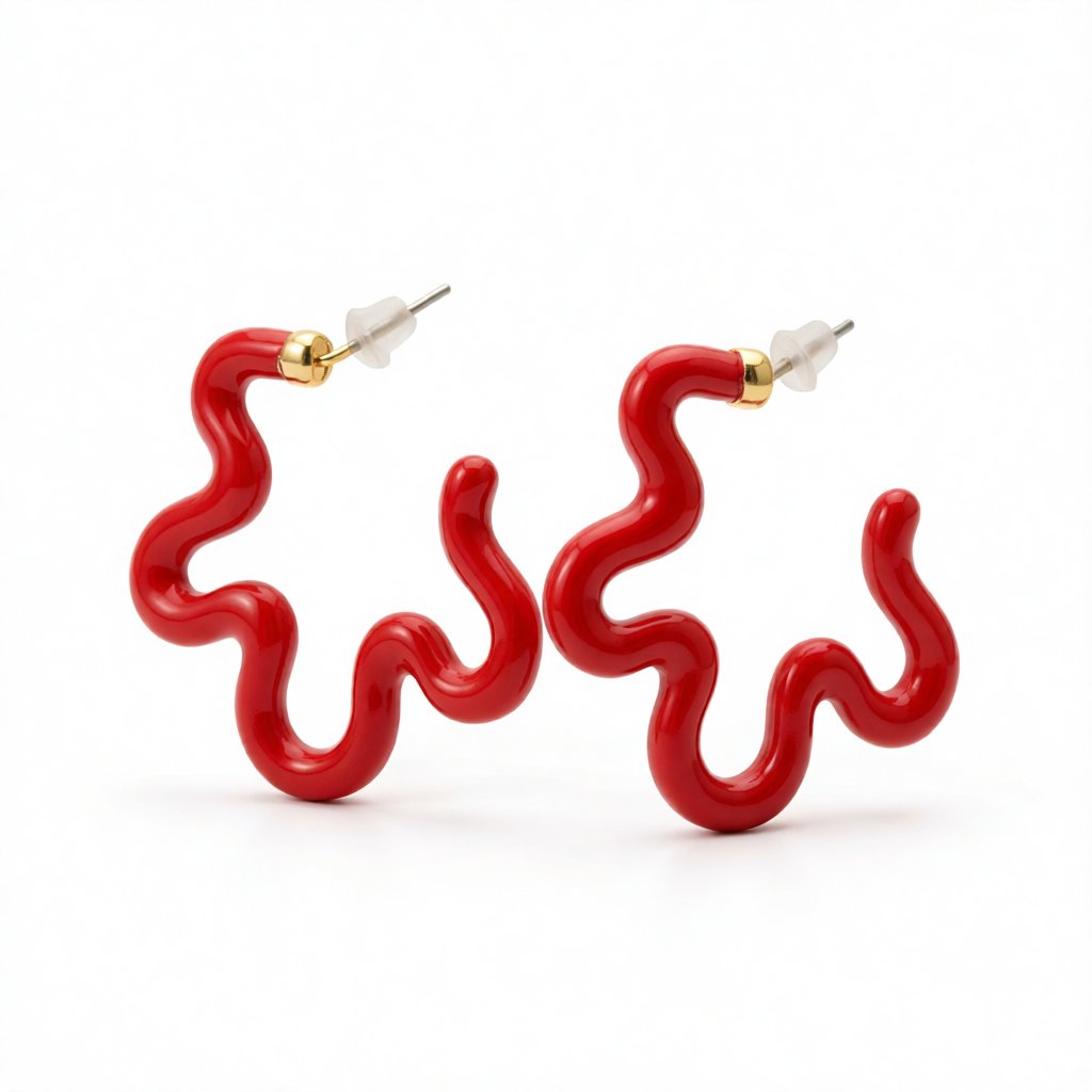 Red Enamel and 18K Gold-Plated Open Flower Stud Earrings, gold huggie earrings, everyday style, side view
