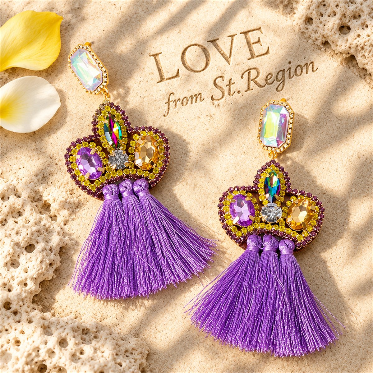 Purple Crystal and Cubic Zirconia Tassel Drop Earrings, drop earrings for women, everyday style, lifestyle look