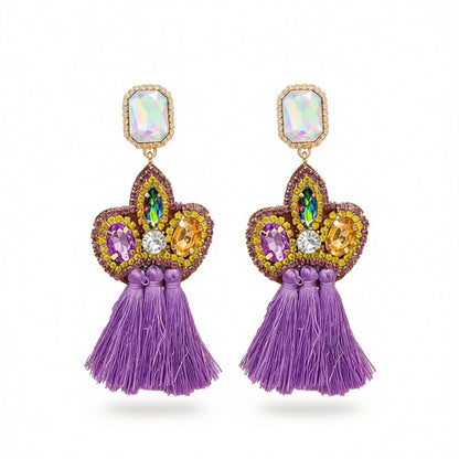 Purple Crystal and Cubic Zirconia Tassel Drop Earrings, drop earrings for women, everyday style, side view