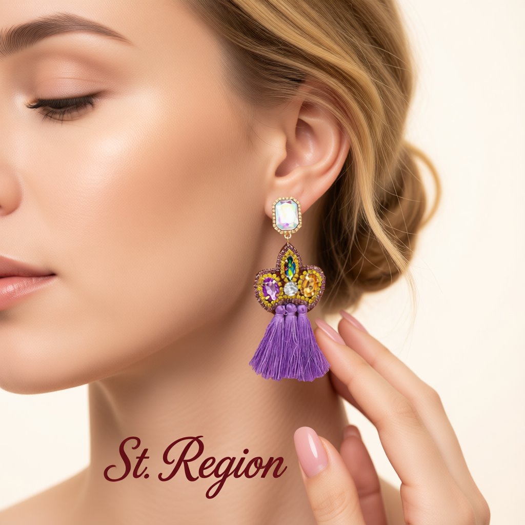 Purple Crystal and Cubic Zirconia Tassel Drop Earrings, drop earrings for women, everyday style, styled look