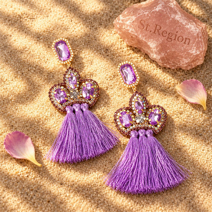 Crystal and Cubic Zirconia Fringe Drop Earrings, drop earrings for women, botanical inspired, detail close-up