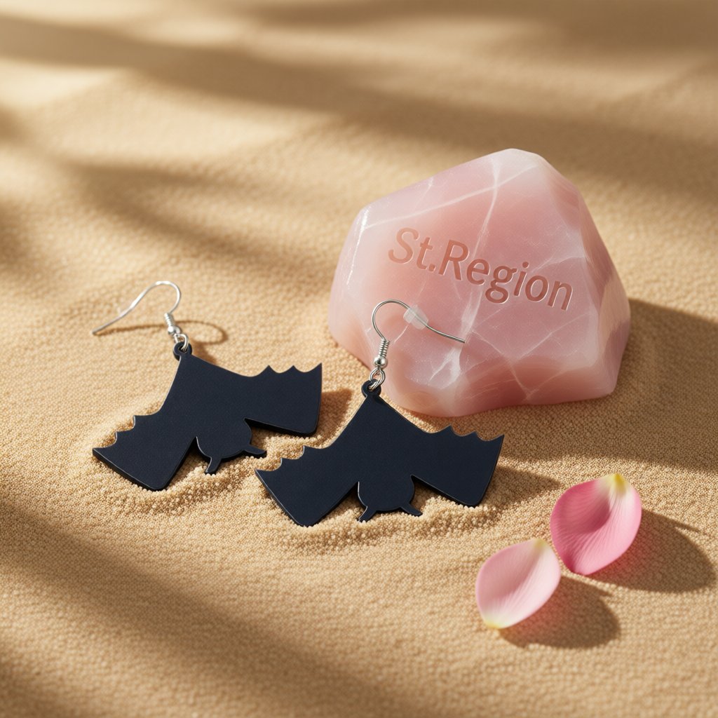 Black Acrylic and Silver-Plated Bat Drop Earrings, silver drop earrings for women, everyday style, detail close-up