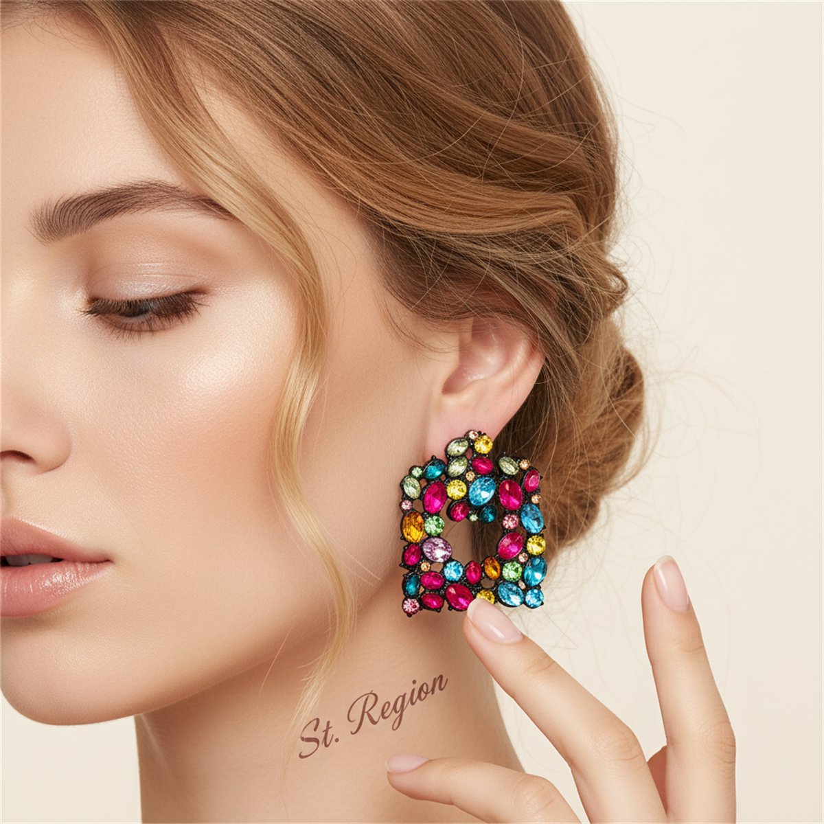 Pink Crystal and Cubic Zirconia Openwork Cluster Square Drop Earrings, drop earrings for women, styled look