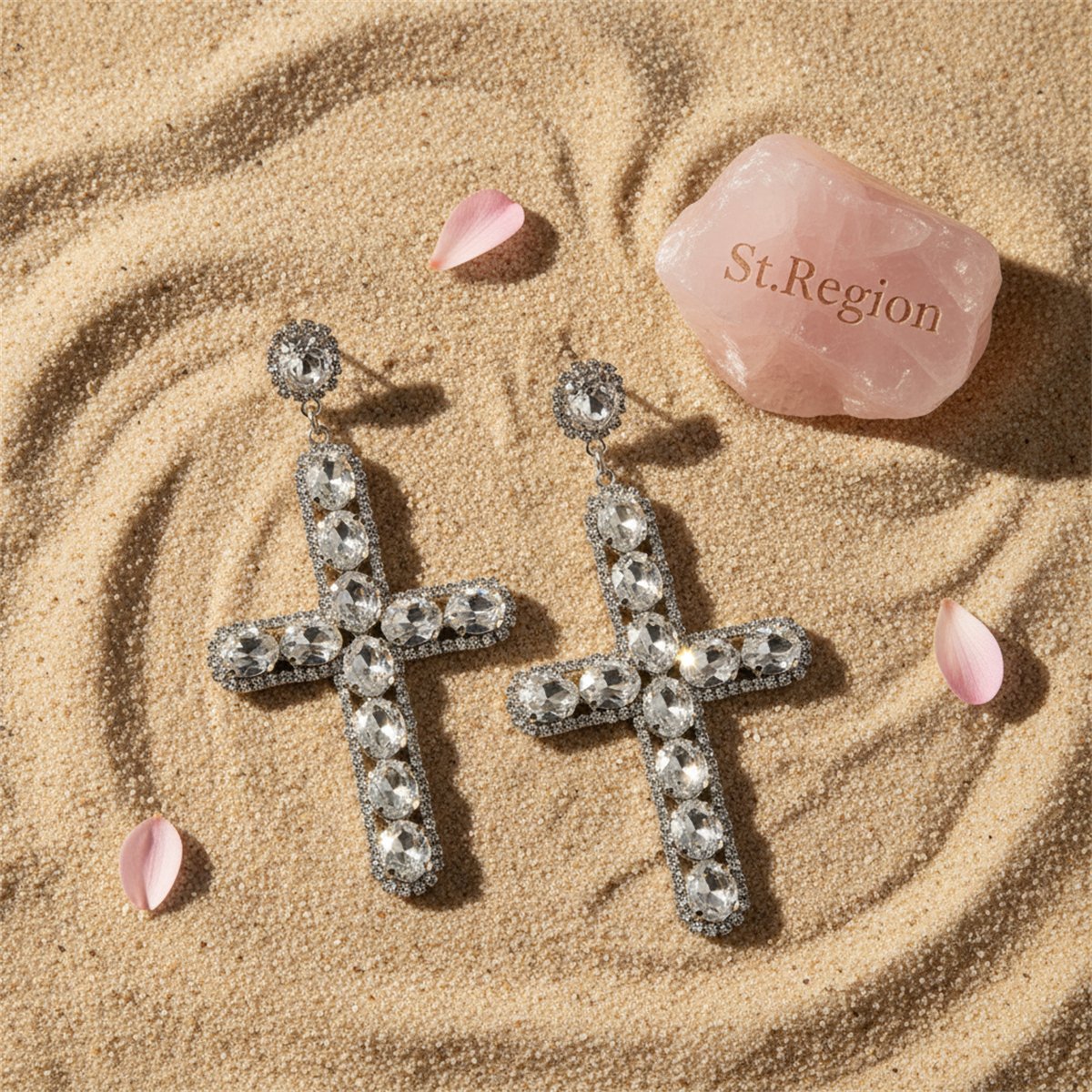 Crystal and Cubic Zirconia Silver-Plated Cross Drop Earrings, silver drop earrings for women, detail close-up