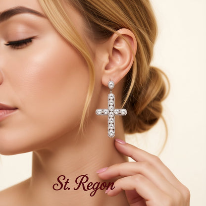 Crystal and Cubic Zirconia Silver-Plated Cross Drop Earrings, silver drop earrings for women, styled look