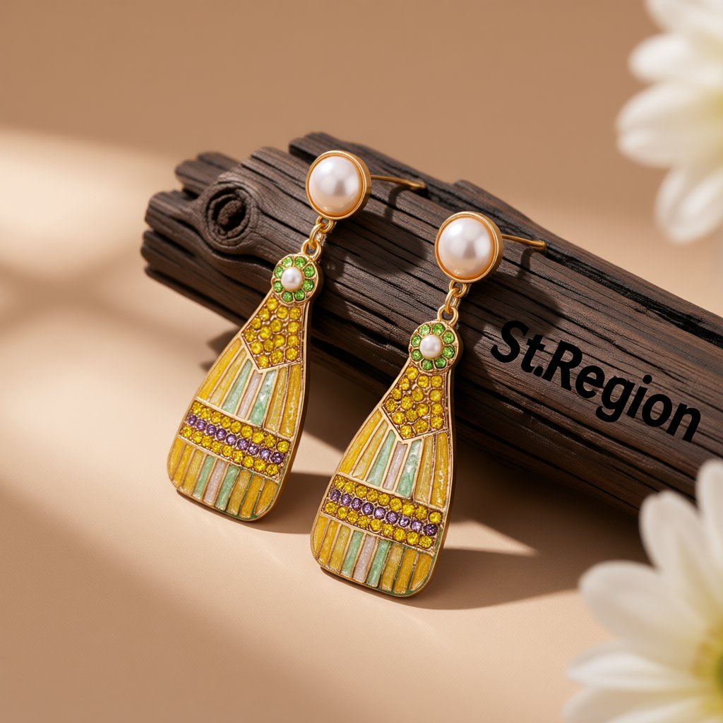 Pearl and Multicolor Cubic Zirconia 18K Gold-Plated Bottle Drop Earrings, gold drop earrings for women, front view