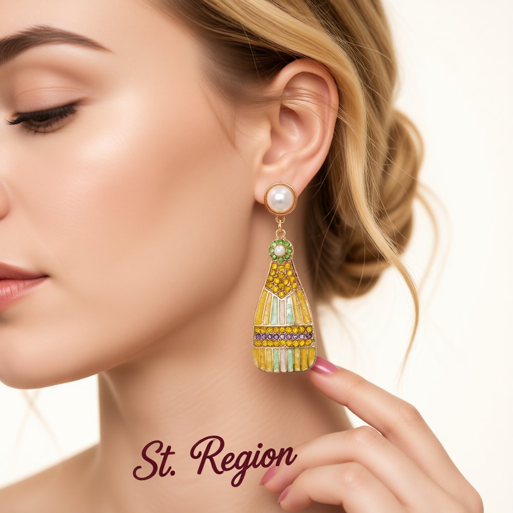 Pearl and Multicolor Cubic Zirconia 18K Gold-Plated Bottle Drop Earrings, gold drop earrings for women, styled look