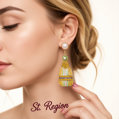 Pearl and Multicolor Cubic Zirconia 18K Gold-Plated Bottle Drop Earrings, gold drop earrings for women, styled look