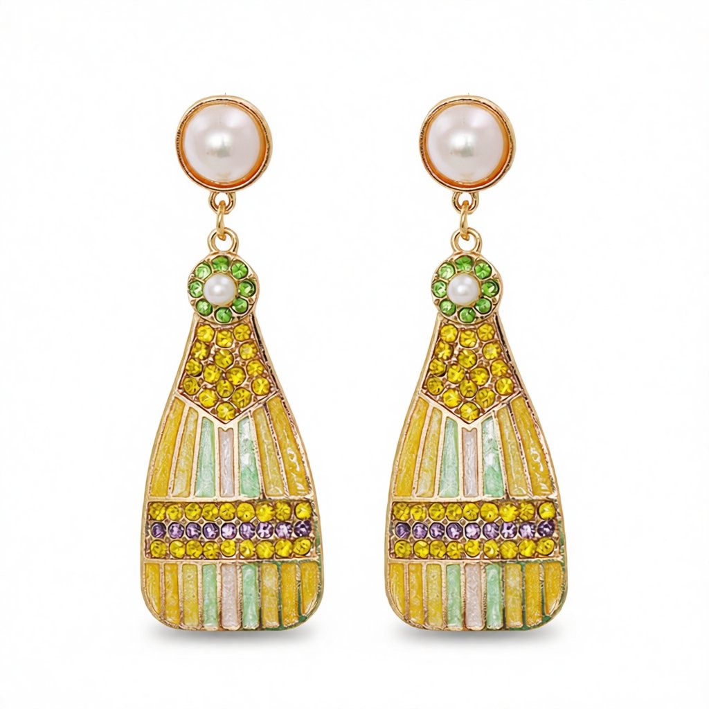 Pearl and Multicolor Cubic Zirconia 18K Gold-Plated Bottle Drop Earrings, gold drop earrings for women, side view