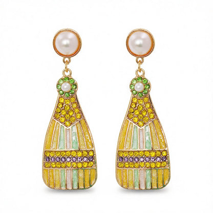 Pearl and Multicolor Cubic Zirconia 18K Gold-Plated Bottle Drop Earrings, gold drop earrings for women, side view