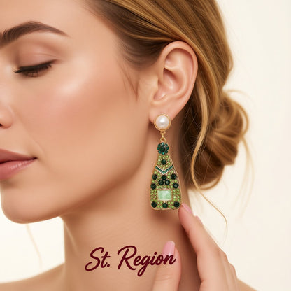 Green Cubic Zirconia and Pearl 18K Gold-Plated Sparkling Champagne Drop Earrings, gold drop earrings for women, styled look