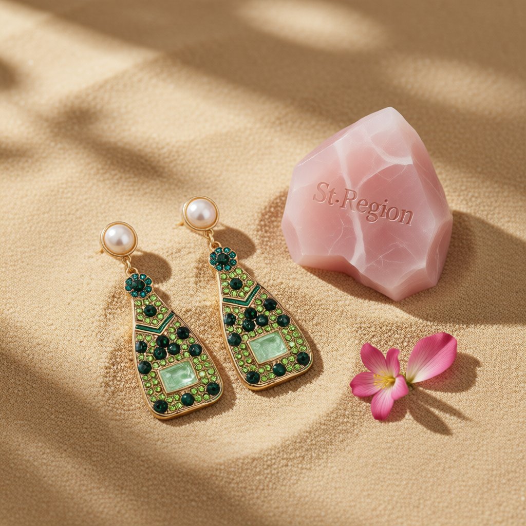 Green Cubic Zirconia and Pearl 18K Gold-Plated Sparkling Champagne Drop Earrings, gold drop earrings for..., detail close-up